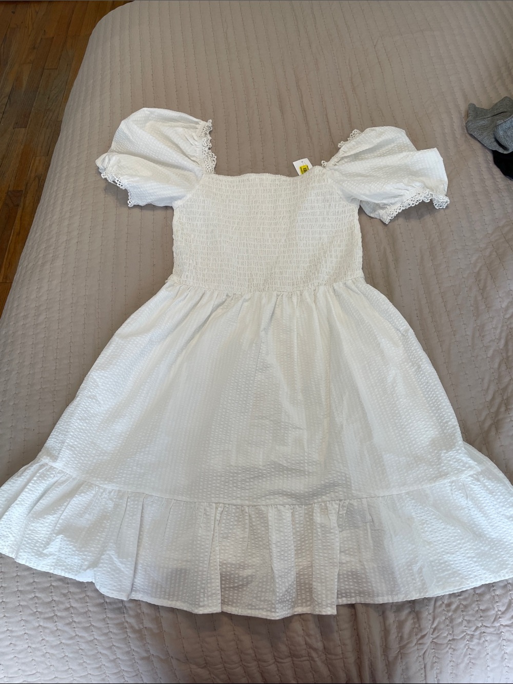 Gianni Bini White Puff-Sleeve Smocked Bodice Kids Dress